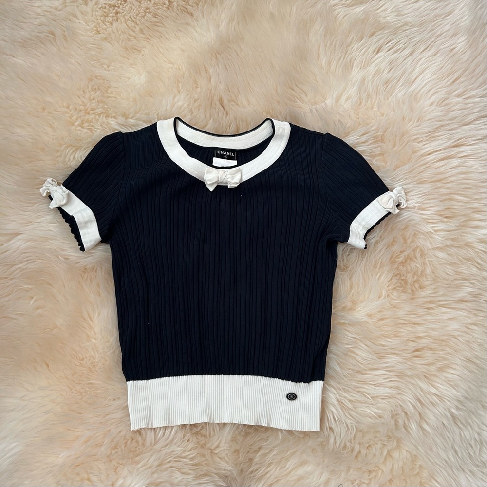 CHANEL 2014 Navy and White short sleeve Tee
